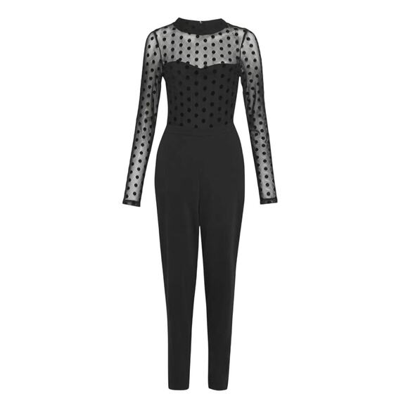 French Connection Black Lea Polka Dot Mesh Jumpsuit Size 8 - Picture 1 of 8